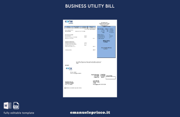 modello di bolletta delle utenze aziendali USA Corix Utilities in stile verifica